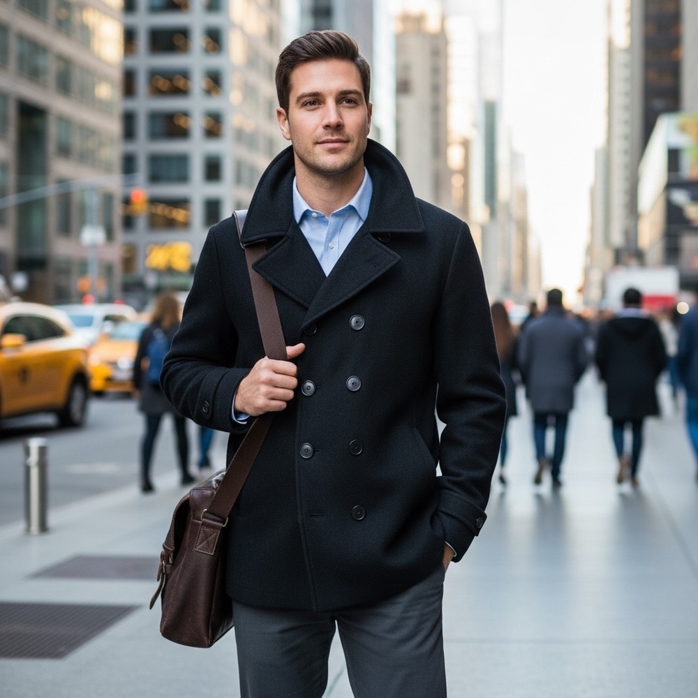 Calvin Klein Men's Elegant Black Peacoat Men Size Large